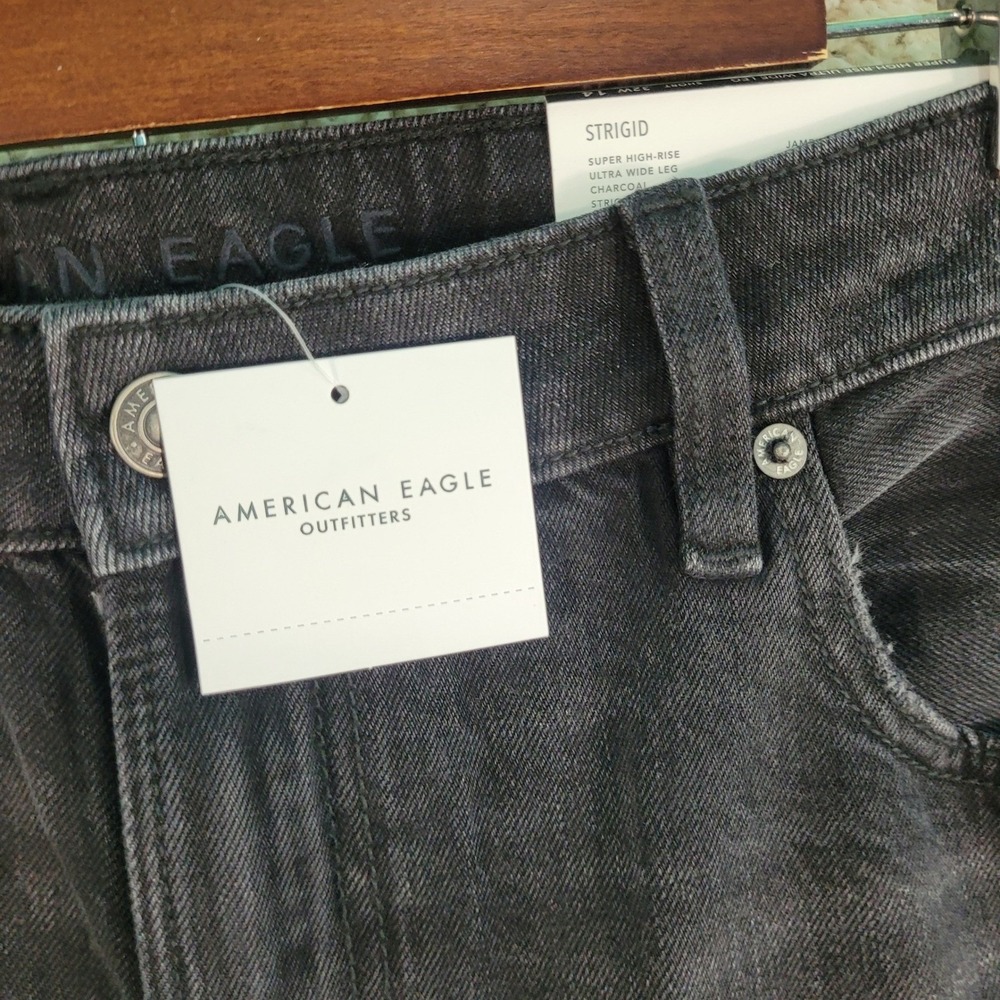 NEW American Eagle Jeans Women's 14 Short Charcoal Black Strigid Ultra Wide Leg - Picture 10 of 14